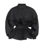exquisite non-stretch solid color crew neck ruffle blouses size run small_Black
