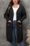 casual plus size slight stretch heart knitted 8 colors long cardigan sweater_Black