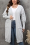 casual plus size slight stretch 8 colors long cardigan sweater(only sweater)_Black_White_Gray