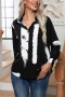 casual plus size slight stretch batch printing lapel blouses_Black