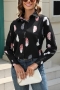 casual plus size slight stretch feather batch printing lapel blouses_Black