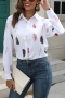 casual plus size slight stretch feather batch printing lapel blouses_Black_White
