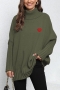 casual slight stretch knitted heart graphic 6 colors loose sweater_Black_Gray_Rose Red_Dark Green