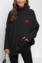 casual slight stretch knitted heart graphic 6 colors loose sweater_Black