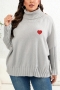 casual plus size slight stretch knitted heart graphic 6 colors loose sweater_Black_Gray
