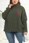 casual plus size slight stretch knitted heart graphic 6 colors loose sweater_Black_Gray_Rose Red_Dark Green