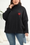 casual plus size slight stretch knitted heart graphic 6 colors loose sweater_Black