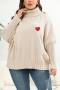 casual plus size slight stretch knitted heart graphic 6 colors loose sweater_Black_Gray_Rose Red_Dark Green_Dark Blue_Beige