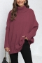 casual slight stretch knitted 6 colors turtleneck loose sweater_Black_Gray_Rose Red