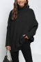 casual slight stretch knitted 6 colors turtleneck loose sweater_Black