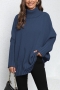 casual slight stretch knitted 6 colors turtleneck loose sweater_Black_Gray_Rose Red_Dark Green_Dark Blue