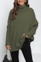 casual slight stretch knitted 6 colors turtleneck loose sweater_Black_Gray_Rose Red_Dark Green