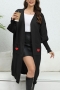 casual slight stretch heart graphic knitted 8 colors long cardigan sweater_Black