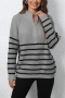casual slight stretch stripe knitted heart graphic zip-up all-match sweater_Black_Gray