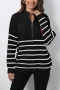 casual slight stretch stripe knitted heart graphic zip-up all-match sweater_Black