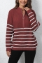 casual slight stretch stripe knitted heart graphic zip-up all-match sweater_Black_Gray_Rose Red