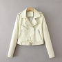stylish non-stretch solid color zip-up pocket pu crop jacket size run small_Black_Green_Beige