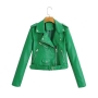 stylish non-stretch solid color zip-up pocket pu crop jacket size run small_Black_Green