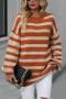 casual slight stretch stripe knitted 4 colors loose all-match sweater_White_Orange