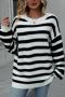 casual slight stretch stripe knitted 4 colors loose all-match sweater_White