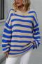 casual slight stretch stripe knitted 4 colors loose all-match sweater_White_Orange_Beige