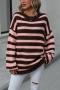 casual slight stretch stripe knitted 4 colors loose all-match sweater_White_Orange_Beige_Brown