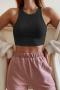 sexy slight stretch simple solid color 6-colors slim crop vest_Black