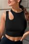 sexy slight stretch simple 4 colors solid color slim sleeveless crop vest_Black