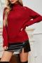 casual slight stretch ribbed knit solid color high collar zip-up sweaters_Black_White_Gray_Rose Red