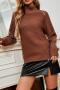 casual slight stretch ribbed knit solid color high collar zip-up sweaters_Black_White_Gray_Rose Red_Blue_Beige_Brown