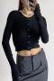 exquisite slight stretch knitted 4 colors all-match crop sweater(size run small)_Black