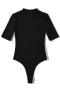 casual slight stretch solid color crew neck bodysuit size run small_Black