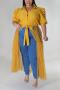 xl-5xl sexy plus-size slight stretch with belt stitching long mesh shirt top_Black_White_Rose Red_Yellow