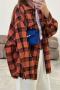 casual non-stretch lattice lapel button blouses_Pink_Orange