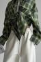 casual non-stretch lattice contrast color lapel blouses_Pink_Green