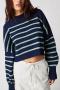 stylish slight stretch 4 colors striped loose knitted sweater(only sweater)_Blue_Dark Blue