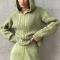 casual slight stretch solid color loose hooded knitted sweater_Black_Green