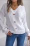 casual slight stretch twist knitted 5 colors v-neck button decor thin sweater_White