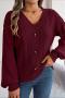 casual slight stretch twist knitted 5 colors v-neck button decor thin sweater_White_Gray_Rose Red