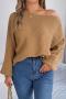stylish slight stretch knitted 3 colors boat-neck loose all-match sweater_White_Dark Green_Khaki 