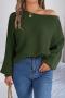 stylish slight stretch knitted 3 colors boat-neck loose all-match sweater_White_Dark Green