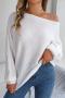 stylish slight stretch knitted 3 colors boat-neck loose all-match sweater_White