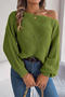 casual slight stretch knitted 5 colors off shoulder lantern-sleeve sweater_Gray_Magenta_Orange_Green