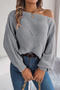 casual slight stretch knitted 5 colors off shoulder lantern-sleeve sweater_Gray