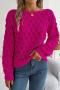 stylish slight stretch cut out knitted 5 colors boat-neck all-match sweater_Pink_Magenta