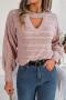 stylish slight stretch twist knitted 3 colors hollow all-match sweater_Gray_Pink