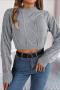 exquisite slight stretch twist knitted 3 colors all-match crop sweater_Gray