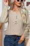 casual slight stretch buttons twist knitted sweater_White_Dark Green_Beige