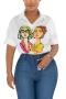 casual plus-size slight stretch digital printing button shirt_White