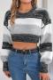 exquisite slight stretch stripe knitted three colors all-match crop sweater_Gray